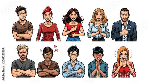 Quadro su tela Expressing Inner States: A vivid array of human emotions is portrayed through these ten distinct illustrations, each capturing a unique feeling