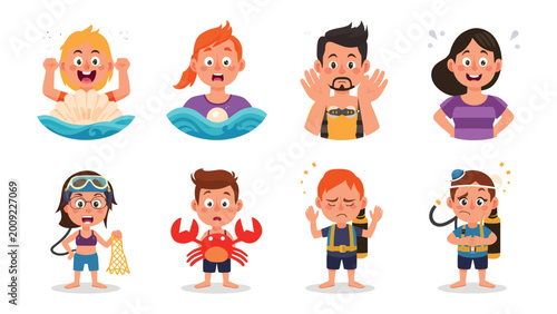 Obraz na plátně Emotion Showcase: A vibrant illustration showcasing diverse expressions of surprise, distress, and confusion through a collection of cartoon figures, each vividly portraying a unique emotional state