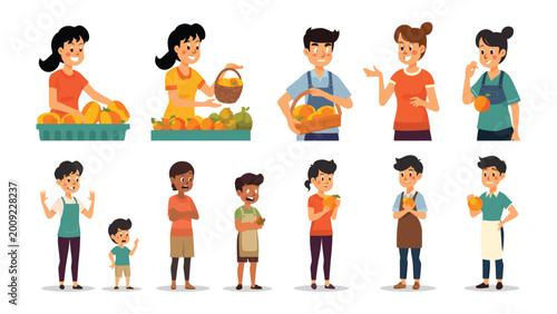 Tableau sur toile Market Fresh: A cheerful assortment of individuals, each exuding warmth and authenticity, engage in a lively market scene, showcasing fresh produce and fostering a sense of community