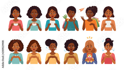 Фотография Expressing Emotion: A vivid assortment of illustrations displaying a diverse array of expressions and actions by women