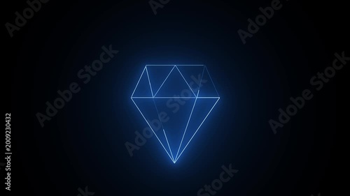 neon brilliant diamond symbol glowing desktop icon, neon sticker, neon figure, glowing figure, neon geometrical figures . High quality illustration