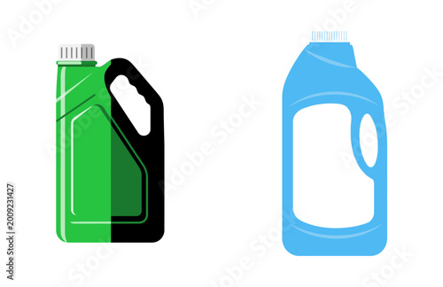 Tablou pe pânză Colorful vector illustration of two plastic liquid jugs, green and blue, suitabl