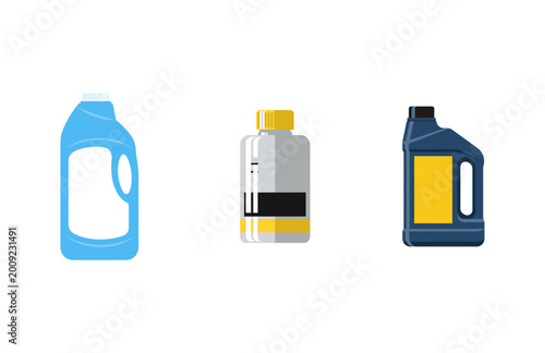 Foto Set of cleaning product bottles vector illustration in clean design