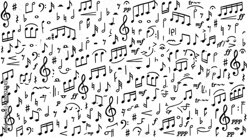 Sticker Doodle Music Notes and Symbols Vector Illustration Set with Treble Clef and Musi