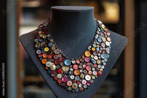 Necklace made of vintage buttons colorful jewelry