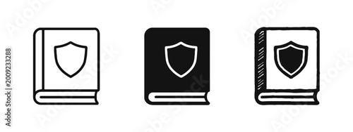 Tableau sur toile Security book and privacy law handbook icons with shield symbol in three styles