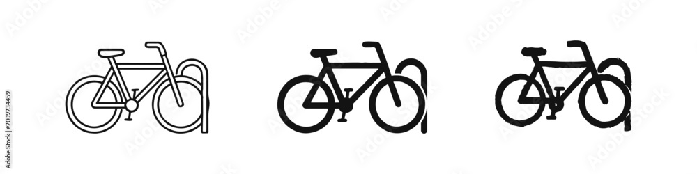Fototapeta premium Bicycle at Parking Rack Icons for Eco-Friendly Urban Transportation