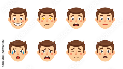 Canvas Print Human Expression Showcase: Explore a range of emotions with these detailed face illustrations, perfectly capturing the nuances of joy, sorrow, confusion, and everything in between
