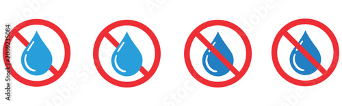 Schilderij op canvas Water prohibited icon set, no droplet and stop symbol design, restriction warnin