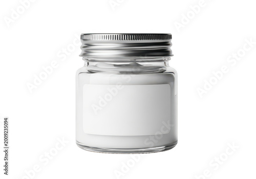 Elegant silver jar with white lid and matching cap isolated on transparent background