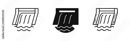 Schilderij op canvas Dam Reservoir Overflow and Hydraulic Spillway Icon Set