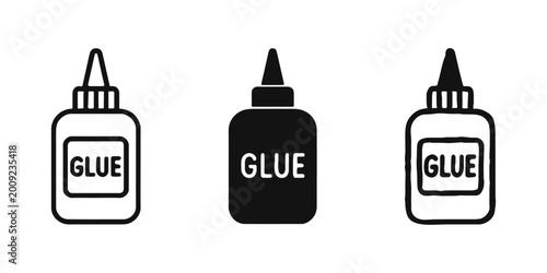 Fotografie Adhesive glue bottle stationery craft tool icon set in outline, solid, and hand-