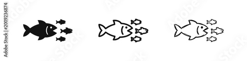 Foto Big Fish Eating Small Fish Icon Set for Business Competition and Market Dominanc