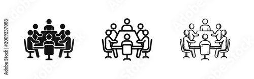 Cuadro en lienzo Business Meeting and Conference Table Icon Set in Solid Line and Hand Drawn Styl