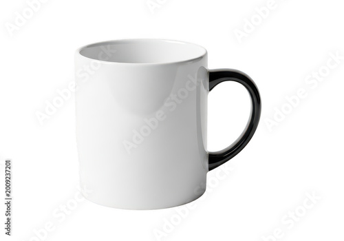 Minimalist white ceramic mug with handle for everyday use isolated on transparent background