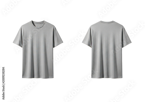 Minimalist gray short-sleeve t-shirt front and back view isolated on transparent background