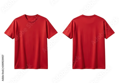 Minimalist red short-sleeve t-shirt front and back view isolated on transparent background