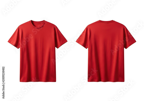 Classic red short-sleeve t-shirt front and back view isolated on transparent background