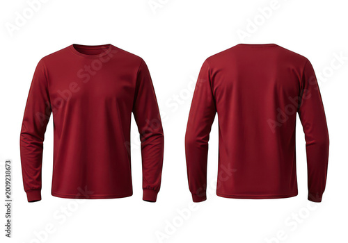 Classic long-sleeve maroon crew-neck sweatshirt with minimalist design isolated on transparent background