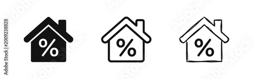 Canvastavla Real Estate Mortgage Interest Rate Icon Set Showing House with Percentage Sign f