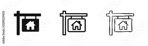 Bild auf Leinwand Real estate sign icons for house for sale or rent in three different styles