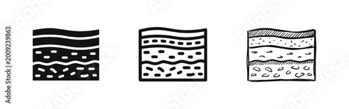 Foto Geological Soil Layers or Skin Cross Section Icons Set