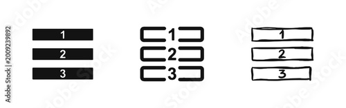 Quadro su tela Numbered List and Steps Icons Set 1 2 3