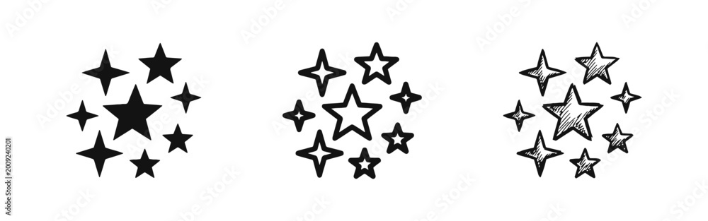 Obraz premium Star Icons Set in Different Graphic Styles for Rating and Achievement