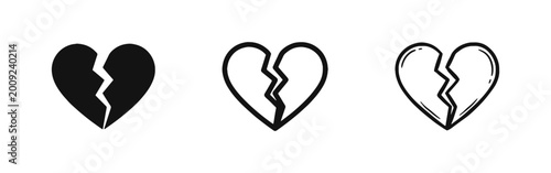 Broken Heart Icons Set Representing Heartbreak and Relationship End