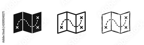 Billede på lærred Treasure Map and Path Icons Set for Travel and Navigation Concepts