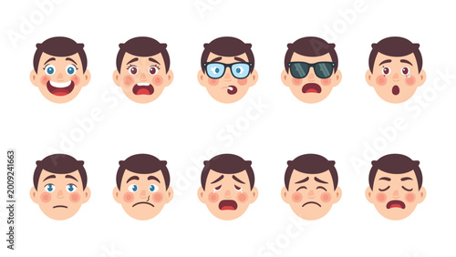 Obraz na plátně Diverse Emotional Spectrum: A visual compendium exploring a myriad of human emotions through a series of facial expressions