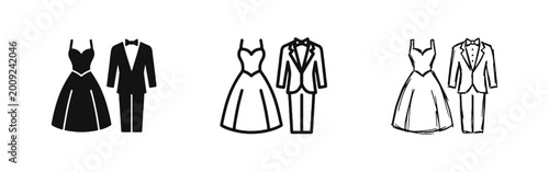 Konstfotografi Wedding Clothing Icon Set - Bride Gown and Groom Tuxedo Symbols