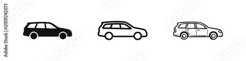 Schilderij op canvas Station wagon car icon set for family transportation and travel