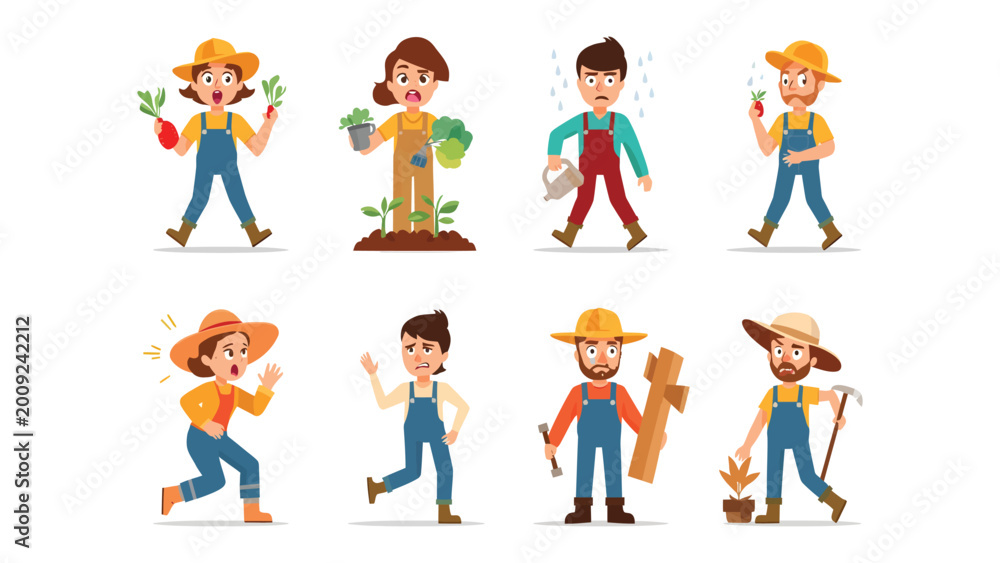 Fototapeta premium Farmers at Work: Illustrative depiction of agricultural workers engaged in various tasks. Capturing the essence of farming and agricultural endeavors.