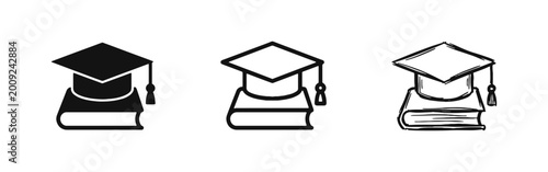 Картината върху платно Education and Graduation Icon Set Featuring Mortarboard on a Book