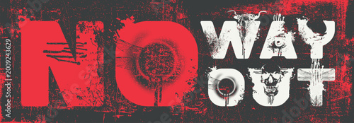 Foto Vector art inscription No way out, written in an urban grunge font with a skull and eye