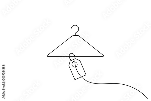 Minimalist line art clothes hanger with price tag white background
