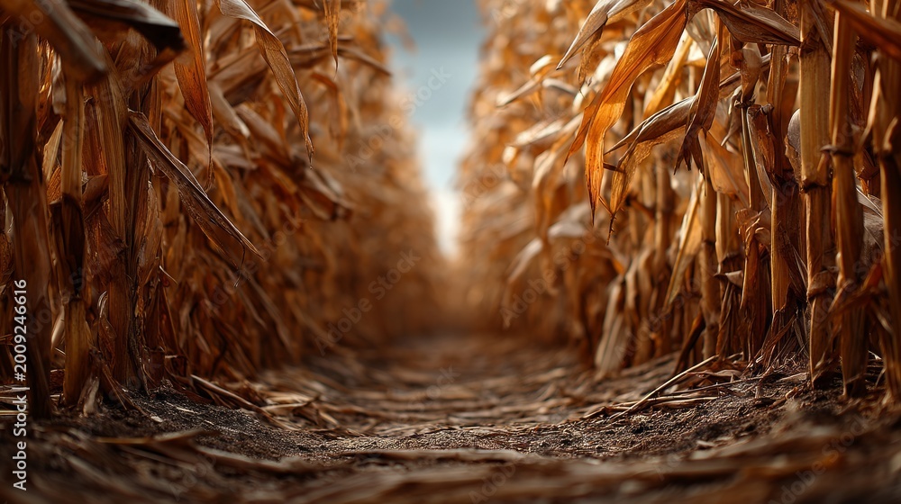 Fototapeta premium Cluster of Corn Stalks Still Rooted in Soil Forming Natural Landscape