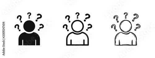 Schilderij op canvas Confused person icon set with question marks for help and faq designs