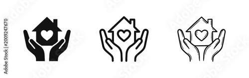 Canvastavla Hands holding a house with heart icon set for charity and real estate care