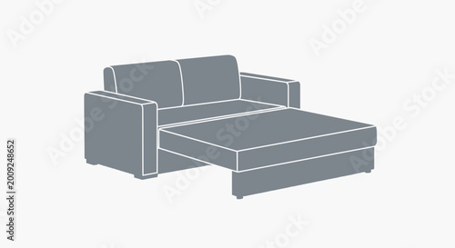 Sofa bed outline, modern furniture, convertible couch, chaise lounge extension