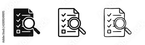 Obraz na płótnie Checklist Document with Magnifying Glass Icon for Business Audit, Inspection, an