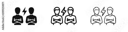 Photos Conflict and Disagreement Icons with Two People and Lightning Bolt