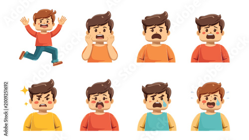 Photos Emotional Spectrum: A collection of expressions, from joy to sadness, portrayed on a young boy, each reflecting distinct states of mind