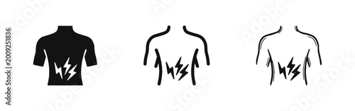 Cuadro en lienzo Stomach Pain and Health Symptoms Icon Set - Human Torso with Lightning Bolts