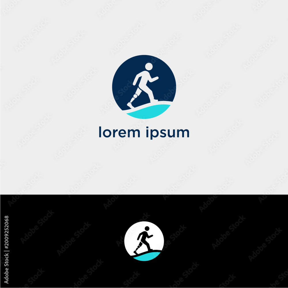 Ταπετσαρία A person runs quickly on a circular path with a blue background and white space
