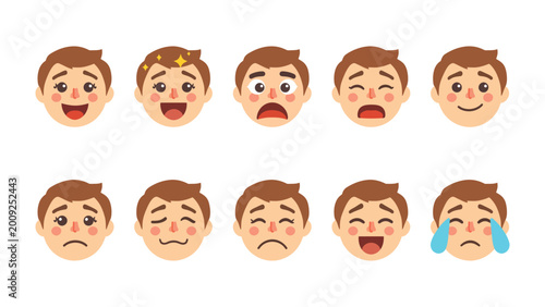 Cuadro en lienzo Expressions of Feelings: A collection of various expressions, offering a vibrant range of emotions, from pure joy to profound sadness