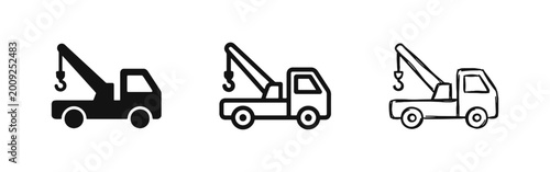 Foto Tow truck or recovery vehicle icon set, roadside assistance and vehicle transport concept