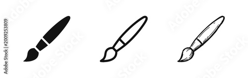Fotografi Artistic paintbrush icon set in solid, outline and hand drawn sketch styles