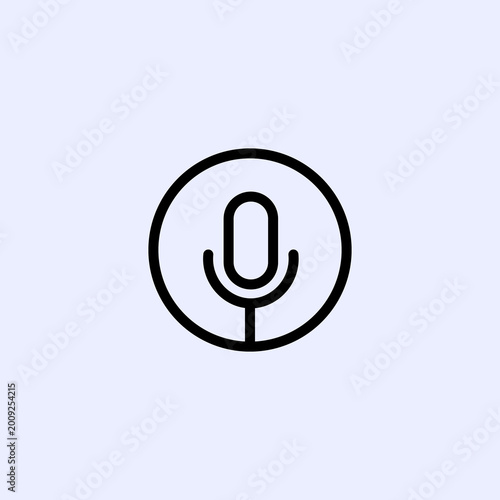 Canvas Print Minimalist black outline microphone icon in a circle for audio recording podcast